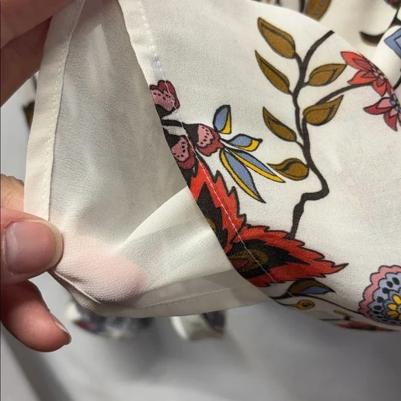 LOFT Cream Floral Mixed-Print Peasant Blouse with Red & Blue Accents - Picture 3 of 6